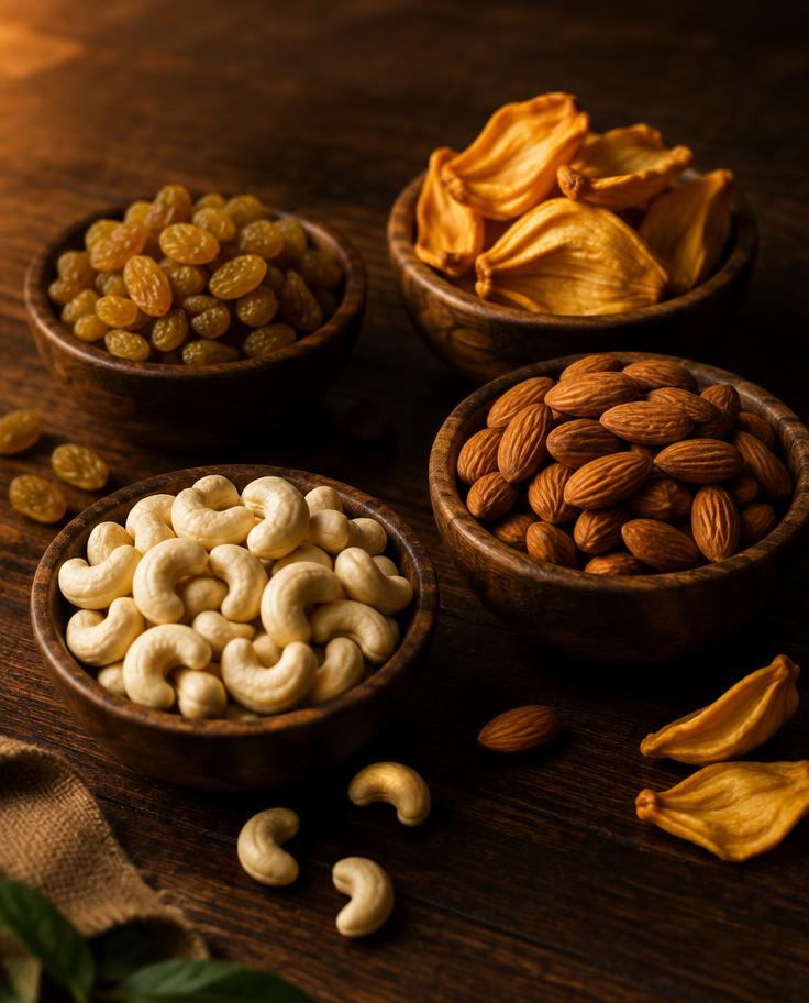 Bowls of premium nuts and dried fruits